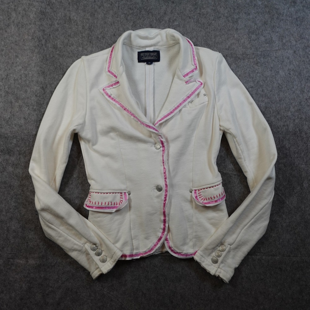 Ralph Lauren Blazer Girls Medium Knit White‎ Pink Piping Cotton